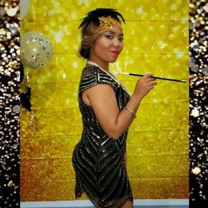 Black and Gold Beaded Flapper dress
